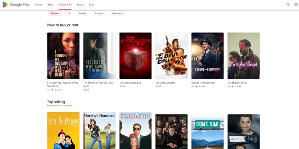 Noleggio Blu Ray su Google Play