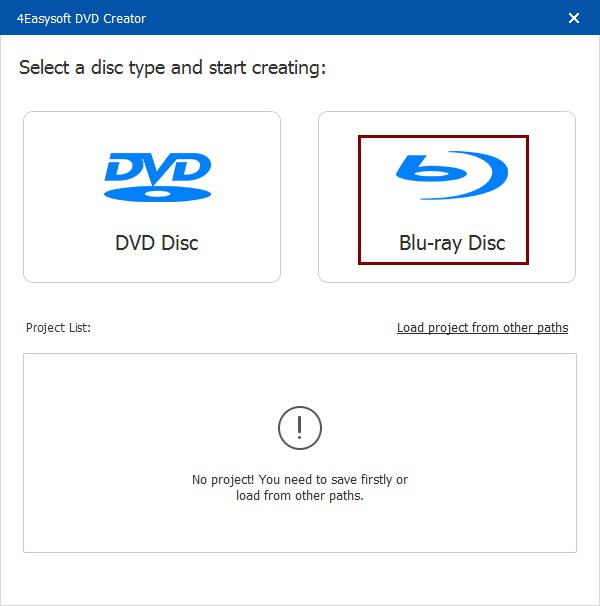 Выберите Blu Ray диск