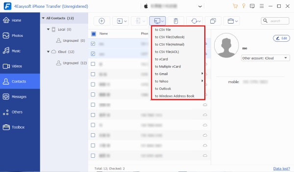 Contacts Export Numbers