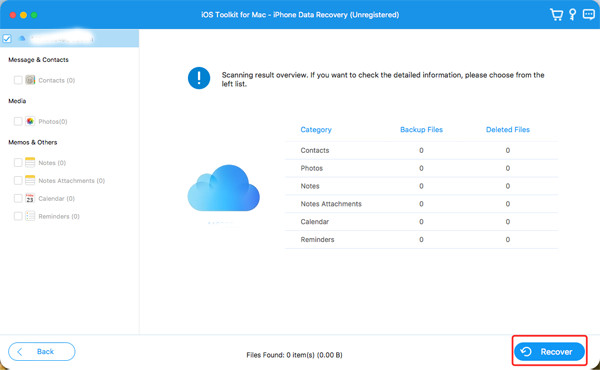 पुनर्प्राप्त करने के लिए वांछित iCloud डेटा चुनें