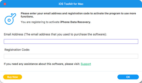 Register iPhone Data Recovery for Mac