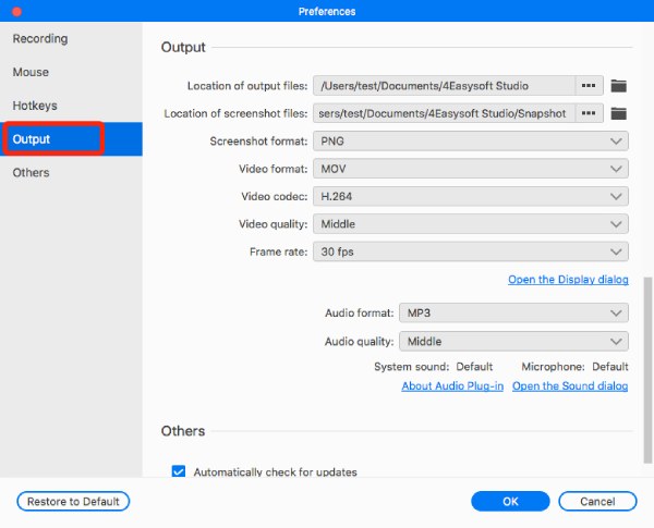 Output Settings Mac