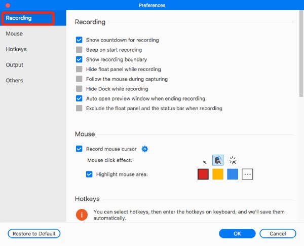 Recorder Settings for Mac