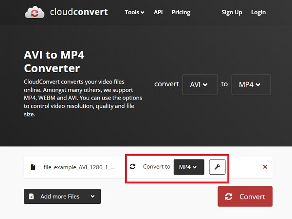 CloudConvert AVIをMP4に変換する