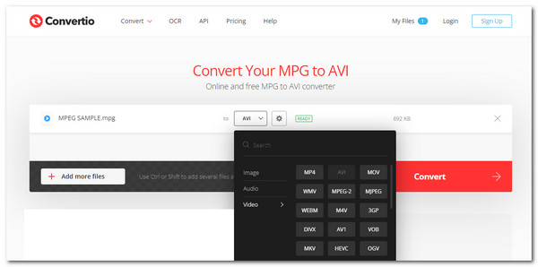 Convertio 格式 將 MPEG 轉換為 AVI