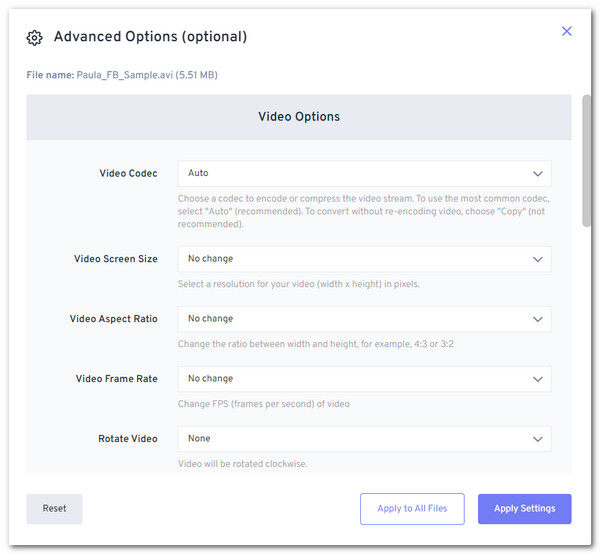 Free Convert Advanced Options