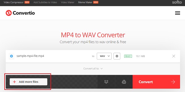 MP4toWAV Convertio Addmorefiles