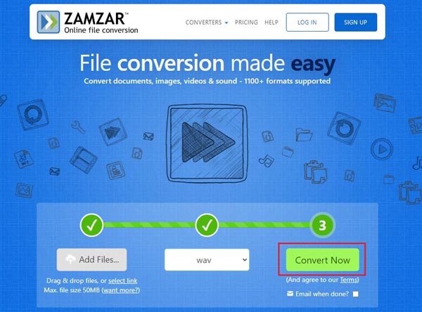 MP4toWAV ZamZar Convertnow