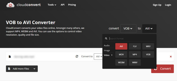 Format CloudConvert Tukar VOB kepada AVI