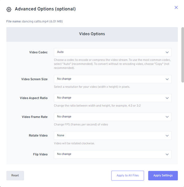 FreeConvert Advanced Option VOB to AVI