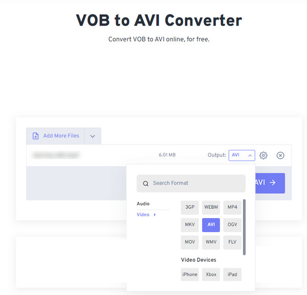 FreeConvert Format VOB to AVI