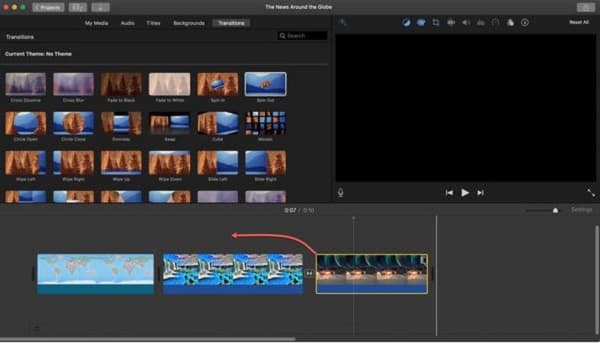 iMovie pune două videoclipuri unul lângă altul