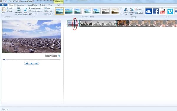 Windows Movie Maker pune două videoclipuri unul lângă altul