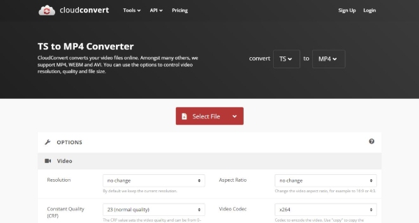 Convertidor de TS a MP4 de CloudConvert