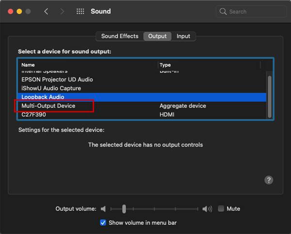 Sounds Preferences Output Settings