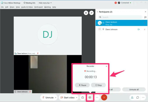 Start Recording with Webex Default