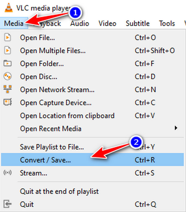 VLC לחץ על Media Convert Save