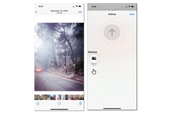 एयरड्रॉप से iPhone Mac पर फ़ोटो ट्रांसफर करें