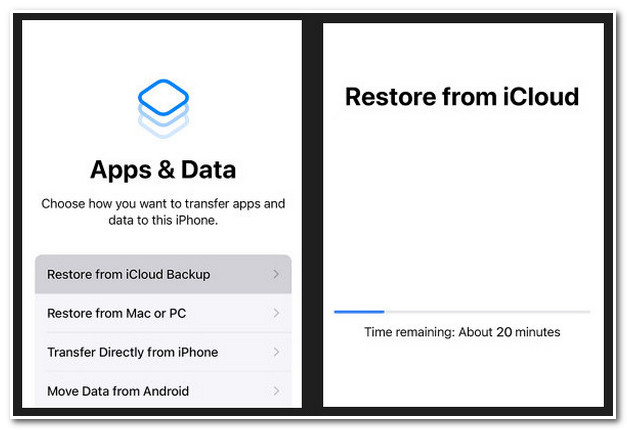 Apps and Data Screen Restore iCloud