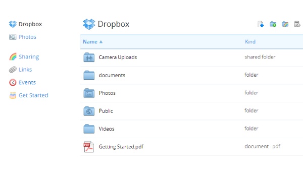 Dropbox インターフェース