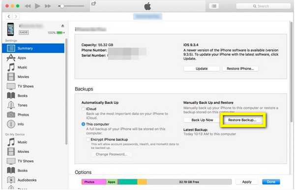 iTunes Ripristina backup