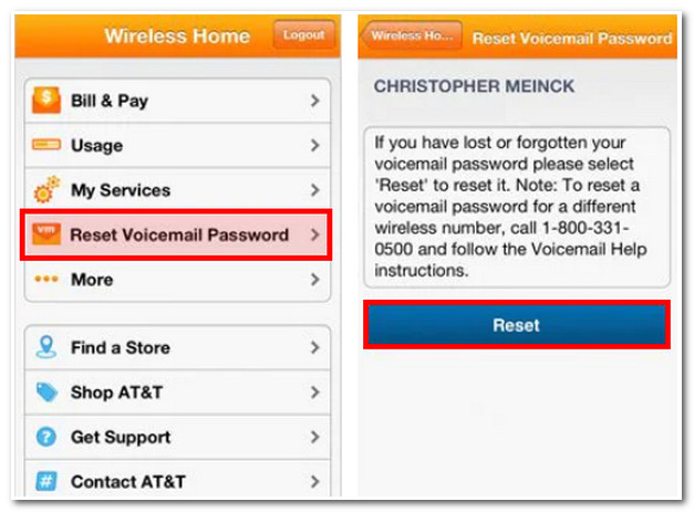 Reimposta il codice di accesso della segreteria telefonica dell'app AT&T