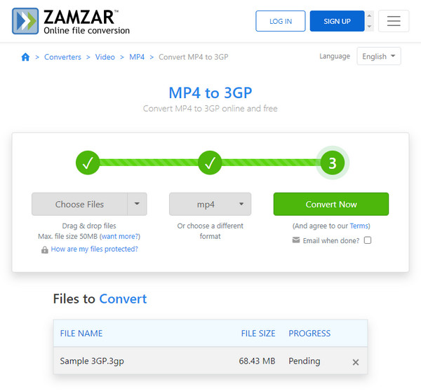 Zamzar 3GP 視訊轉換器