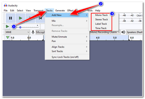 Audacity Parça Türünü Seç