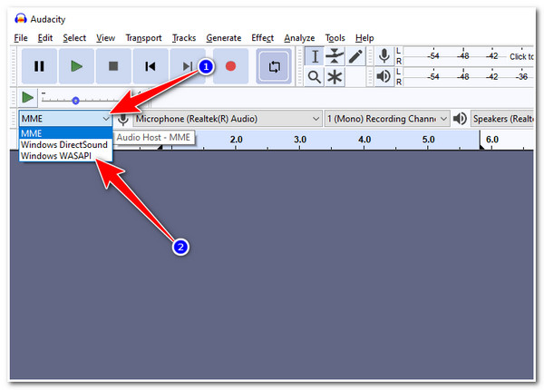 Audacity Selectați Wasapi