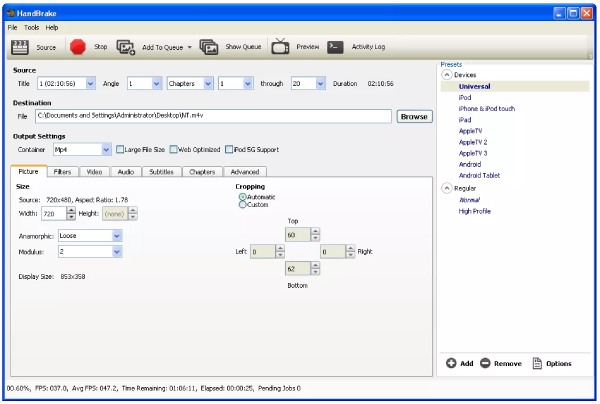 Handbrake DVD から iRiver へ