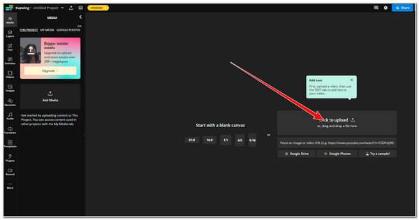 Tambah Ujian pada Fail Video Import Kapwing Video