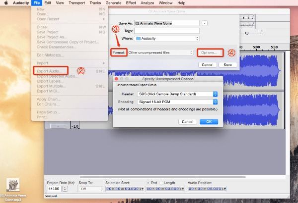 Choose Output Format Audacity