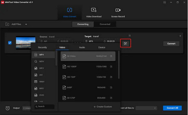 Minitool Video Converter Escalador de vídeo