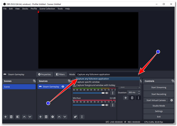 Record Steam Video OBS Select Fullscreen