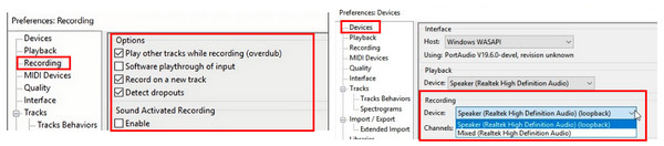 Configurações do Audacity