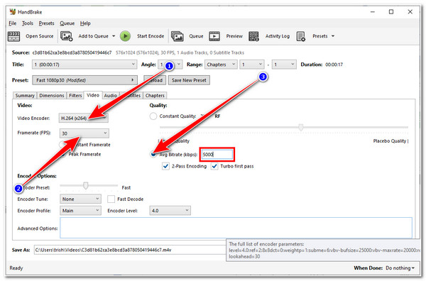 Compress MP4 Video HandBrake Enter Encoder and Bitrate Value