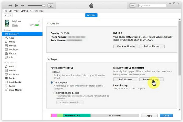 Khôi phục video đã xóa bằng iTunes Backup