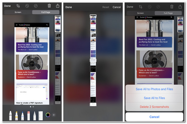 iPhone पर स्क्रॉलिंग स्क्रीनशॉट पूरा पेज लें