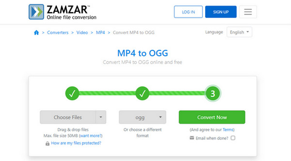 Zamzar MP4 到 OGG 線上轉換器