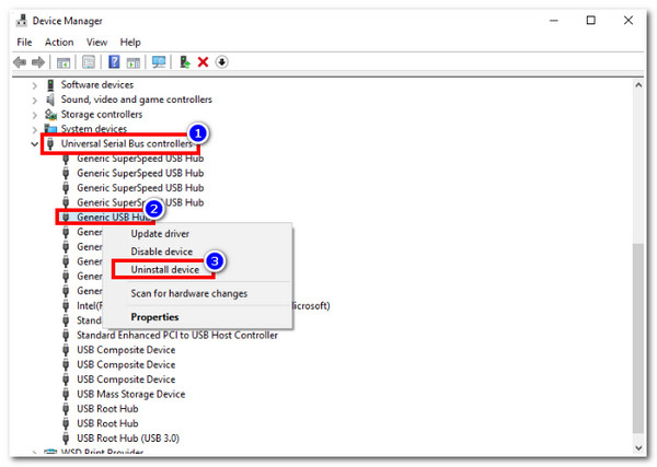 Reinstall USB Controllers Uninstall Device