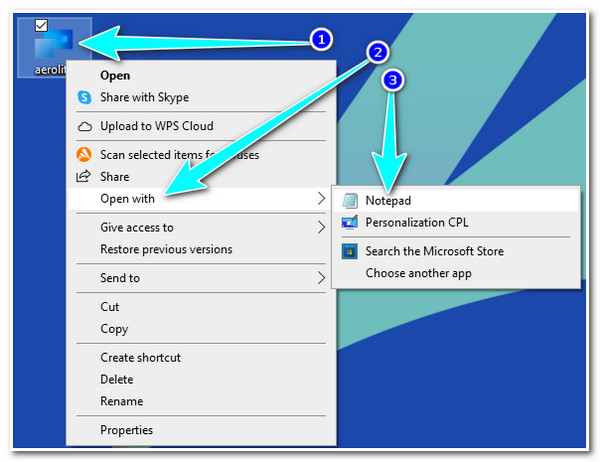 Rename Aero File and Open with Notepad