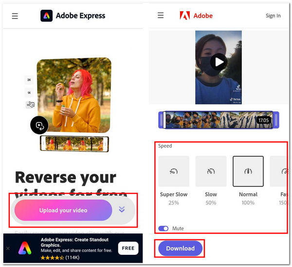 Adobe のリバースビデオ