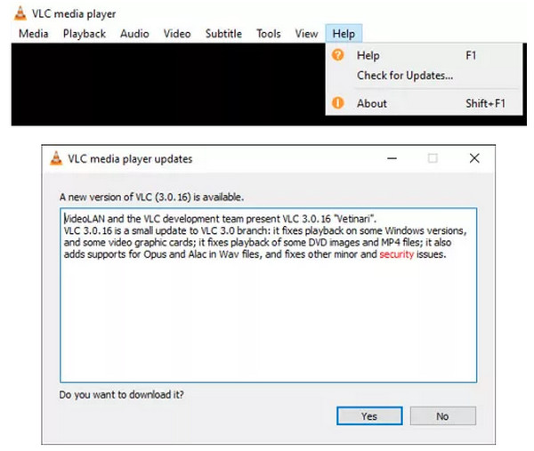 VLC संस्करण अद्यतन करें