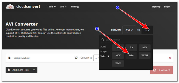 VLC to MP4 CloudConvert Select MP4