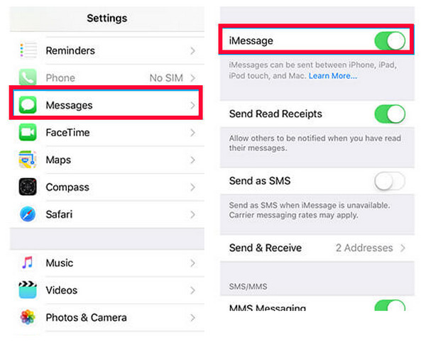 Verifique se o iMessage está habilitado