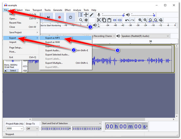 MP3 में निर्यात करें चुनें