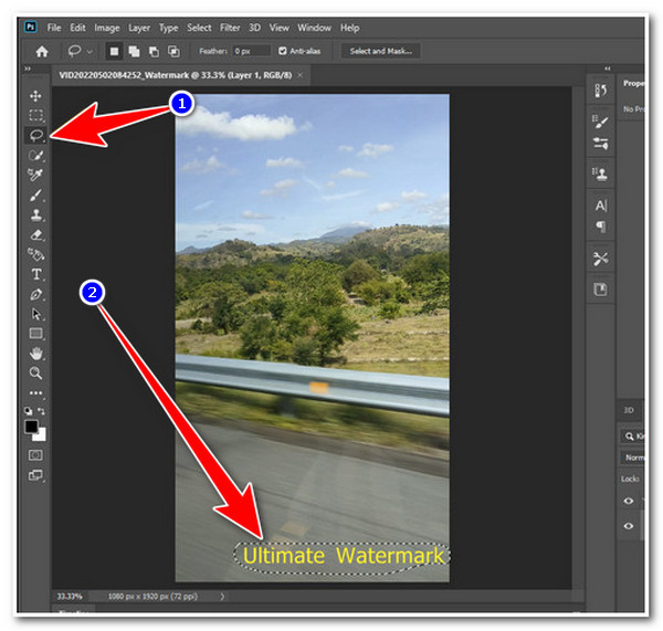 Photoshop Use Lasso to Trace Watermark