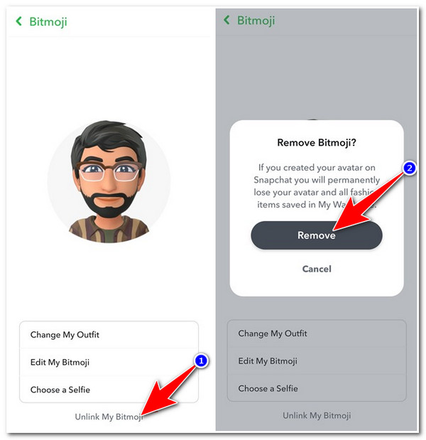 Eliminați Bitmoji pe Snapchat