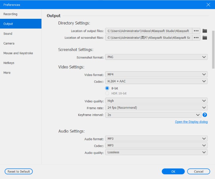 4Impostazioni di registrazione Easyoft