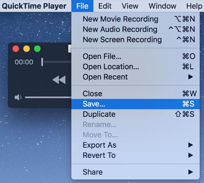 Simpan Mac QuickTime